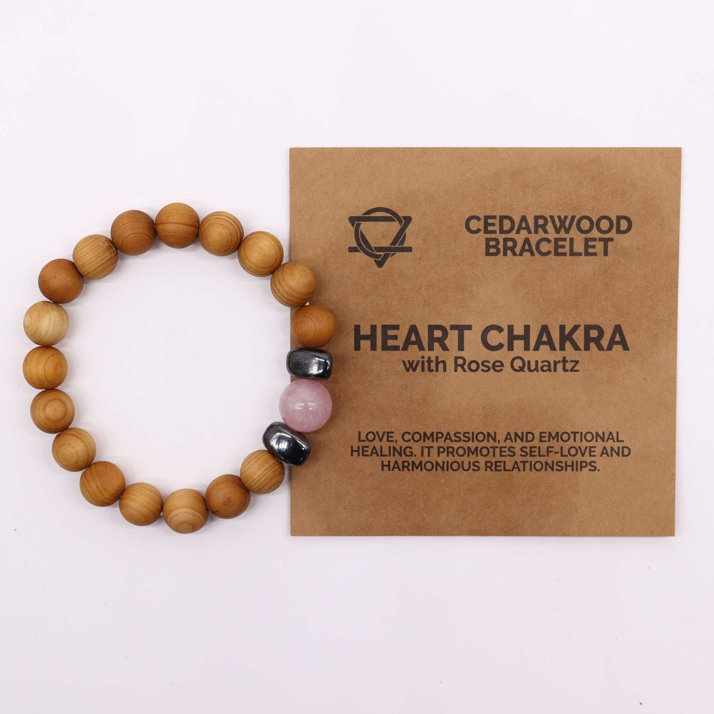 Cedarwood bracelet for the heart chakra with rose quartz