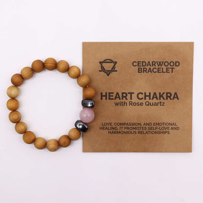 Cedarwood bracelet for the heart chakra with rose quartz