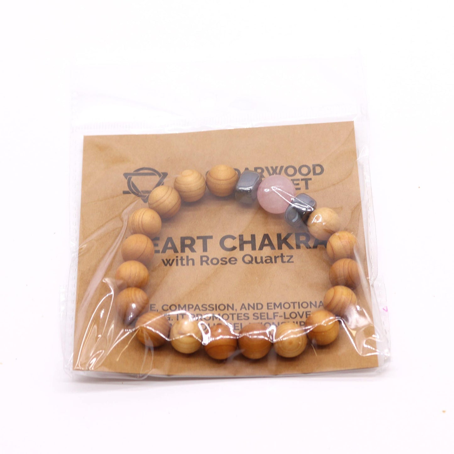 Cedarwood bracelet for the heart chakra with rose quartz