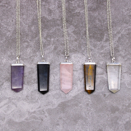 Pendant in the shape of a flat gemstone crystal - tiger's eye.