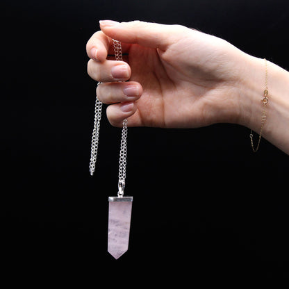 Pendant in the shape of a flat gemstone crystal - rose quartz.